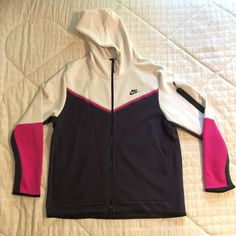 RARE Nike Sportswear Tech Fleece Full-Zip Hoodie 'White Purple Pink' CU4489-031 - This piece of clothing is 100% authentic, and new with the tags. Please message us with any questions. — All sales final. Please make sure to look at the sizes, pictures, and measurements before purchasing. The item in the picture is the item in the box. Shipping only within the 48 states. White Zippered Hoodie Sweatshirt, Technical Hoodie For Sports Season Streetwear, Fleece Long Sleeve Track Jacket, Long Sleeve Fleece Track Jacket, Nike Long Sleeve Hoodie For Sports Events, Sportswear Track Jacket With Adjustable Hood, Sportswear Track Jacket With Drawstring Hood, Technical Winter Hoodie For Gym, Technical Winter Gym Hoodie