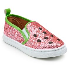 You’re One In A Melon! Girls Sparkly Slip On Shoes. Many Sizes Available. Cute Summer Synthetic Sneakers, Cute Synthetic Sneakers For Summer, Cute Synthetic Summer Sneakers, Playful Summer School Sneakers, Watermelon Shoes, Watermelon Girl, Glittery Shoes, Slide On Shoes, Sparkly Shoes