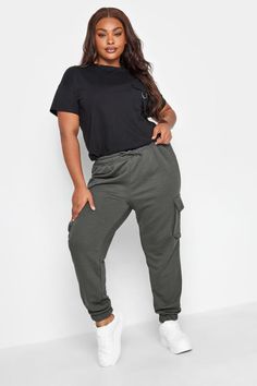 Shop YOURS Curve Grey Cargo Joggers at Yours Clothing. Discover women’s plus size clothing in sizes 10-36 with fast delivery. Elegant Wedding Guest Dress, Plus Size Joggers, Curve Fashion, Plus Swimwear, Next Fashion, Cargo Joggers, Stylish Plus, Leg Design, Shoes With Jeans