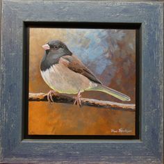 a painting of a bird perched on a branch