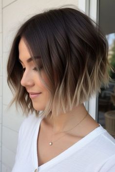 27+ Cute Short Hairstyles for Women 18 Bob Colored Hair, Cool Brown Balayage Short Hair, Black Hair Balayage Short Bob, Brown Roots Blonde Hair Short, Black Tipped Hair, Short Hair Light Brown Balayage, Black And Blonde Balayage Short Hair, Fall Bob Hairstyles Cut And Color, Short Hair Colors For Women