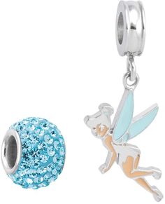 Disney Fairies Tinker Bell Sterling Silver Crystal Bead & Charm Set Bell Disney, Silver Jewelry Cleaner, Crystal Bead Jewelry, Pave Jewelry, Disney Charms, Blue Charm, Fairy Jewelry