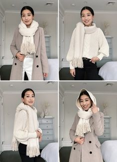 Winter Scarf Tying, Tie Hack, Ways To Style A Scarf, Style A Scarf, Scarf Outfit Winter, Scarf Hood, How To Wear A Blanket Scarf, Bulky Scarf, Mango Coats