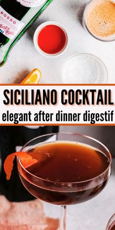 collage of italian cocktail drink with text siciliano cocktail. After Dinner Cocktails, Dinner Cocktails, Italian Cocktails, Homemade Cocktails, After Dinner Drinks, Dinner Drinks, Summer Drink Recipes, Easy Italian