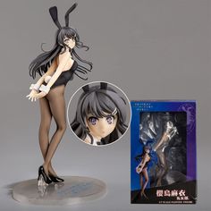 an anime figurine is posed next to a box with the figure in it