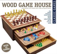 the wooden game house with games and accessories