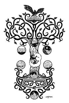 the tree of life with many different symbols and animals on it, as well as an eagle