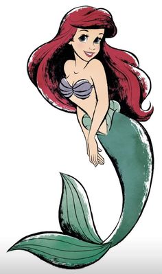 ariel from the little mermaid movie with red hair and green tail, sitting on top of a