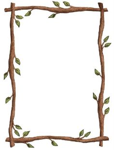 a square frame made out of branches with leaves on the top and bottom, as well as