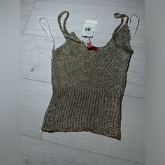 New Guess Gold Knit Tank Top- *Blemishes* Size S, Please See Pictures For Blemishes, Pulled Thread #84 Casual Knit Tank Top For Party, Casual Knitted Tops For Party, Casual Knitted Party Tops, Trendy Knitted Tops For Party, Trendy Knitted Party Tops, Casual Knit Tops For Party, Casual Knit Party Tops, Casual Open Knit Tops For Party, Casual Open Knit Party Tops