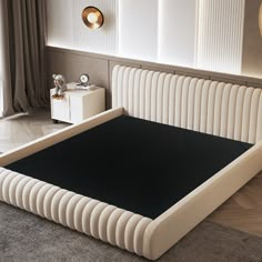 the bed is made up and ready for someone to use it in their home or office