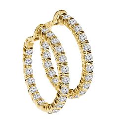 Ladies gold diamond earrings. Beautiful hoop earrings that accentuate and shine perfectly. With a total of 1.50 ct. tw. round cut diamonds graded as SI Clarity and G-H Color. Handcrafted in 14k Yellow Gold. We also offer a 1-Year Layaway program. You can reach us at 1-888-967-5353 to speak to one of our jewelry specialist. Diamond Bling, Gold Diamond Earrings, Diamond Hoop Earrings, Rose Earrings, Rose Gold Earrings, Gold Hoop, Gold Hoop Earrings, To Speak, Jewelry Earrings Studs