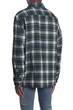 A classic plaid flannel shirt delivers rustic style and easy-wear comfort.Fit: this style fits true to size. Regular fit. Point collar. Single barrel square cuffs. Front placket. Chest flap pockets with button closures. Plaid print. Flannel construction. Curved hem. Approx. 29" length (size M). ImportedThis item cannot be shipped to Canada. Navy Green, Plaid Flannel Shirt, Plaid Print, Navy And Green, Plaid Flannel, Rustic Style, Easy Wear, Flannel Shirt, Women's Plaid Shirt