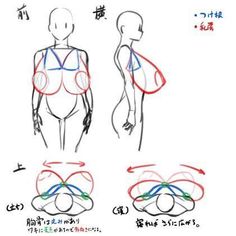 how to draw female body with different angles and lines on the chest, back, and sides