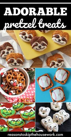 adorable pretzel treats for kids to make and eat with the words, adorable pretzel treats