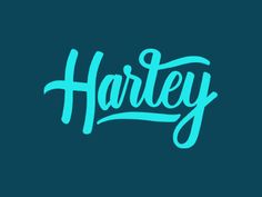 the word harriety written in blue ink on a dark green background with a white outline