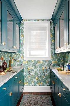 60+ Teal Kitchen Wallpaper Stock Illustrations, RoyaltyFree Vector Teal Kitchen Cabinets, Kitchen Wallpaper Ideas, Teal Cabinets, Ideas For Small Kitchens, Caesarstone Countertop, Teal Kitchen, Butler’s Pantry, L Wallpaper, Pantry Makeover