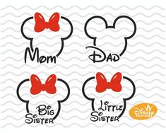 mickey mouse ears with the words mom, dad and little sister