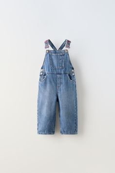 EMBROIDERED DENIM OVERALLS - Mid-blue | ZARA United States Denim Dungree, Embroidered Motifs, Denim Dungarees, Cardigan Sweater Jacket, Shirt Blouses Tops, Selling Clothes, Embroidered Denim, Denim Overalls, Knitwear Cardigan