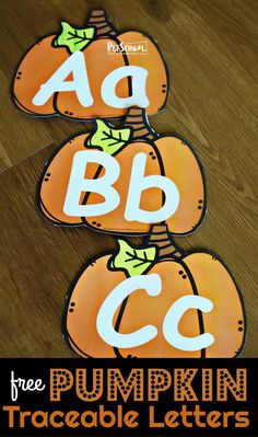 three pumpkin shaped letters with the words abc, b, c and d on them