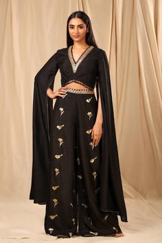 House Of Masaba-Black Vintage Fiona Bustier With Palazzo-INDIASPOPUP.COM Caribbean Fashion, Scallop Border, Printed Palazzo Pants, Aari Embroidery, Palazzo Set, Lakme Fashion Week, Indian Fashion Designers, Crop Top Outfits, Indian Designer Wear