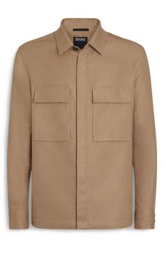 This all-linen overshirt can easily be called on for lightweight-jacket duty thanks to its twill fabrication, while roomy patch pockets add utility. Hidden-button placket Point collar Button cuffs Chest flap-patch pockets Side vents 100% linen Dry clean Made in Italy Designer Clothing Workwear Tops With Cargo Pockets And Long Sleeves, Casual Long Sleeve Tops With Cargo Pockets For Work, Long Sleeve Tops With Cargo Pockets For Work, Utility Workwear Shirt With Cargo Pockets, Long Sleeve Workwear Shirt With Cargo Pockets, Linen Button-up Utility Jacket With Pockets, Button-up Linen Utility Jacket With Pockets, Long Sleeve Shirt With Cargo Pockets For Work, Khaki Linen Tops With Pockets