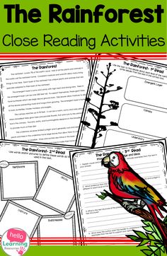 the rainforest close reading activities for kids to use with their own book, and printables