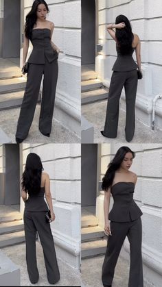 Graduation Outfit Suit Women, Vest And Trousers Outfit Women, Black Outfits Formal, Formal Attire Aesthetic, Graduation Formal Outfit, Graduation Outfit Pants, Women Ceo Fashion, Formal Aesthetic Outfit, Edgy Formal Outfits