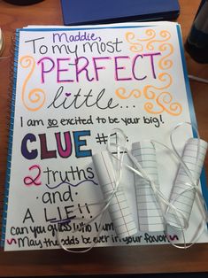 a notepad with writing on it that says, to made the most perfect little i am so excited to be your big clue