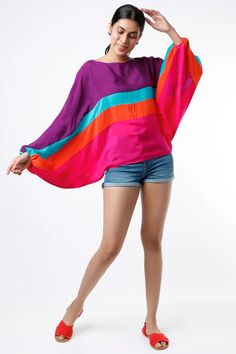 Scarf Clothes, Summer Fashion Dresses Casual, Tropical Vacation Outfits, Kaftan Tops, Kaftan Top, Color Block Shirts, Casual Summer Tops, Indian Designer Outfits, Fuchsia Color