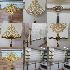 several pictures of decorative gold and white furniture