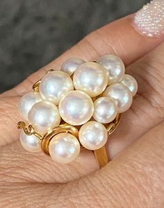 "ESTATE GORGEOUS 14K YELLOW GOLD PEARL STATEMENT CLUSTER RING 8.7 GRAMS REALLY STUNNING! Set in solid 14K yellow gold. Size 6.25 Ring face measures approximately 1 1/4\" x 7/8\" wide! Please message me with any questions Shipped insured/delivery confirmation I guarantee item to be exactly as described and pictured." Cluster Yellow Gold Pearl Ring For Anniversary, 14k Gold Pearl Ring With High Luster, Gold Cluster Pearl Ring Gift, Gold Cluster Pearl Ring For Formal Occasions, Fine Jewelry Yellow Gold Pearl Ring With High Luster, Elegant Yellow Gold Multi-stone Pearl Ring, Luxury 14k Gold Hallmarked Pearl Ring, Luxury Yellow Gold Pearl Ring Hallmarked, Black Opal Pendant