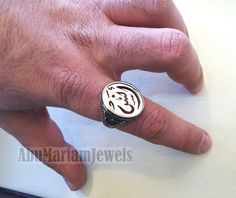 Customized Arabic calligraphy names ring personalized antique jewelry style sterling silver 925 all size TSN1005 خاتم اسم تفصيل This is made to order item please allow 2 - 3 weeks before shipping . Any name can be applied one or two parts . Please write the name/s in the order notes in Arabic or English . A sketch drawing ( see pics ) will be sent to you after 2 - 5 days from order before we proceed to production . Ring face dimensions 21 mm X 16 mm Name on the sample Anas أنس Sterling silver 92 Silver Signet Ring With Name, Silver Round Signet Ring With Name, Arabic Calligraphy Names, Calligraphy Names, Face Dimensions, Calligraphy Name, Name Rings, Jewelry Style, In Arabic