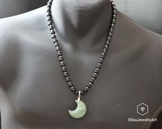 "Luna Aventurine Pendant Luck Necklace Natural Black Onyx Gemstone Wealth Stone Necklace Black Men's Necklace Gift For Him Christmas Gift Free fast shipping 3-5 business days delivered to the purchaser all necklaces -ALL THE PRODUCTS AT ELISAJEWELRYART ARE HANDMADE AND MADE WITH NATURAL BEADS. -WHAT DOES THE GREEN AVENTURINE STAND FOR Green Aventurine is known as the \"Stone of Opportunity,\" thought to be the luckiest of all crystals, especially in manifesting prosperity and wealth, or for incr Elegant Black Jade Jewelry, Black Jade Round Beads Jewelry, Black Jade Jewelry With Round Beads, Black Jade Jewelry With Natural Stones, Handmade Black Jade Necklace, Black Jade Jewelry For Gifts, Male Inspiration, Manifesting Prosperity, Luck Necklace