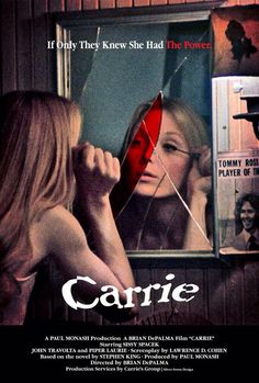 a movie poster for the film carie with two women looking at each other in front of a mirror