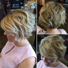 Textured bobs for summer! - Short haircuts for women Chin Length Hair With Layers Over 40, Graduated Bob Hairstyles, Kort Bob, Short Blonde Bobs, Wavy Bob, Short Layered Haircuts, Short Wavy