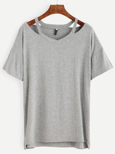 Heather Grey Cutout Drop Shoulder High Low T-shirt Distressed Tshirt Diy, Hipster Outfits, Latest Street Fashion, Really Cute Outfits, T Shirt Diy, Diy Shirt, Cut Shirts, Cute Shirts, Diy Fashion