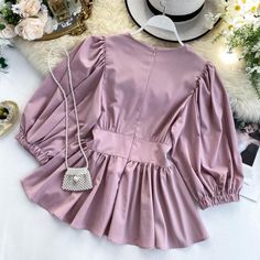 Lucuna - Plain Peplum Blouse | YesStyle Ruffles Blouse, Frock Fashion, Fashion Top Outfits, Fashion Tops Blouse, Muslim Fashion Dress, Trendy Fashion Tops, Muslimah Fashion Outfits, Fashionista Clothes, Stylish Dress Book