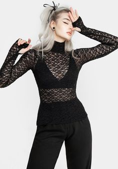 Accessories With High Neck Top, High Neck Lace Top, Goth Clothing, Floral Damask, Wrap Shirt, High Neck Top, Swimwear Dress, Emo Fashion, High Neck Long Sleeve