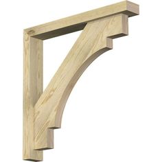 an unfinished wooden shelf bracket on a white background