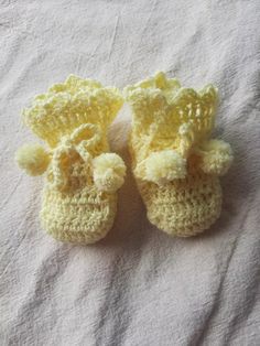 Yellow Crocheted Baby Booties Handmade | eBay Handmade Cute Booties, Handmade Casual Booties With Round Toe, Casual White Handmade Booties, Cute Soft Sole Booties As Gift, Handmade Casual Booties As Gift, Cute Handmade Cream Booties, Handmade White Closed Toe Booties, Handmade Round Toe Booties As Gift, Handmade Round Toe Booties Gift