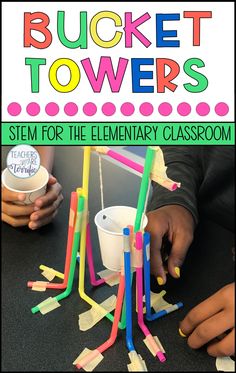 A STEM Challenge featuring a bucket has turned out to be one of our favorites and your students will love it, too! This challenge is to build a tower (although not a very tall one) that will hold weight. Students have the goal of suspending a “bucket” within the tower and that bucket must hold weight. #teachersareterrific #STEM #elementary Bridge Stem Challenge, Stem Classes, Stem Elementary, Stem Lab, Engineering Design Process, Steam Learning, Stem Challenge, Stem Challenges, Stem Projects