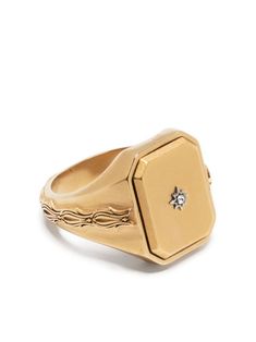 gold-tone diamanté embellishment engraved logo engraved detail enamel detail signet band pull-on style Signet Ring Gold, Gold Signet Ring, Chanel 2, Iconic Bags, Demi Fine Jewelry, Engraved Logo, Fine Earrings, Flat Boots, Pump Sandals