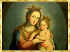 a painting of a woman holding a child with a crown on it's head