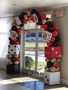 Casino balloon arch, dice arch, casino balloons, celebrations west ga Casino Theme 18th Birthday, 50th Poker Birthday, Royal Casino Theme, Casino Nights Theme Party, Casino Dance Theme, Vegas Gala Theme, Casino Themed 50th Birthday Party, Casino Backdrop Ideas, Casino Night Themed Party