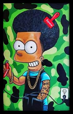 a painting of a cartoon character holding a lighter