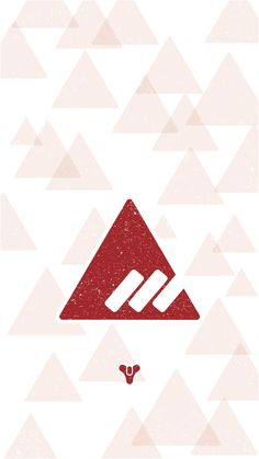 a red and white triangle with the letter m in it's center is surrounded by triangles