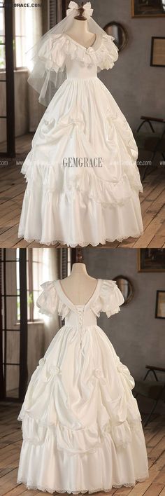 10% off now|Free shipping world-wide. Retro Princess Ballgown Satin Ruffled Wedding Dress with Bubble Sleeves at GemGrace. Click to learn our pro custom-made service for wedding dress, formal dress. View #BallGownWeddingDresses for more ideas. First Communion Ball Gown With Ruffles, Victorian Ball Gown With Ruffles For Wedding, Victorian Ball Gown Wedding Dress With Ruffles, Victorian Ruffled Ball Gown For Wedding, Satin Ball Gown With Ruffles For Wedding, Victorian Satin Dress With Ruffles For Wedding, Wedding Satin Ball Gown With Ruffles, Satin Victorian Ball Gown With Ruffles, Princess Style Fitted Wedding Dress With Ruffles