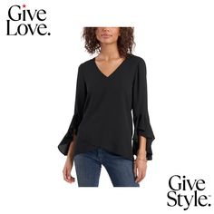 in stock Forward Thinking, Flutter Sleeve Top, Petite Tops, Chiffon Blouse, V Neck Blouse, Fast Fashion, Black Blouse, Flutter Sleeve, Vince Camuto