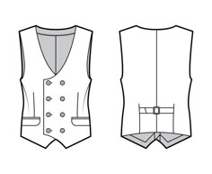 the front and back views of a men's vest, with buttons on each side